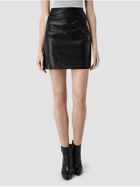 All Saints Black Leather Mini Skirt